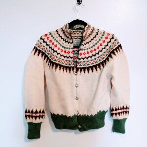 Vintage 1940's William Schmidt Co Oslo Norway Wool Nordic Cardigan Sweater. Fits